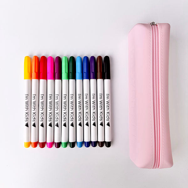 12 Washable Markers + Silicone Case