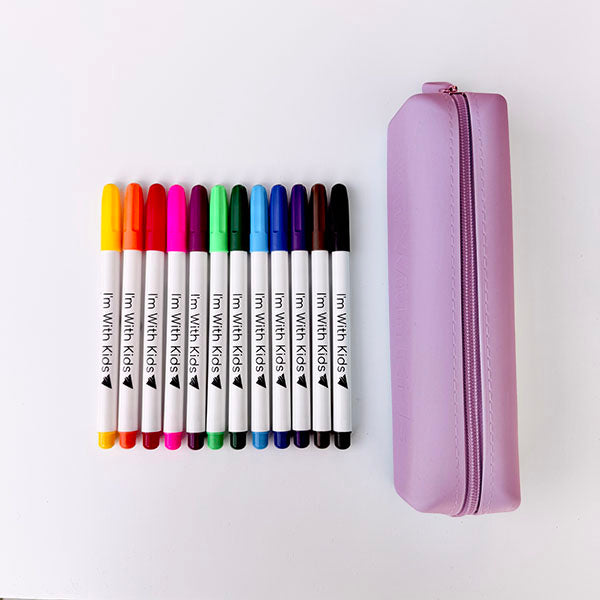 12 Washable Whiteboard Markers + Silicone Case